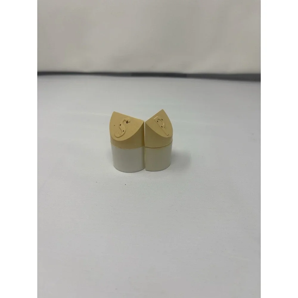 Retro Beige White Half Circle Hard Plastic Salt & Pepper Shaker Set MCM Kitsch